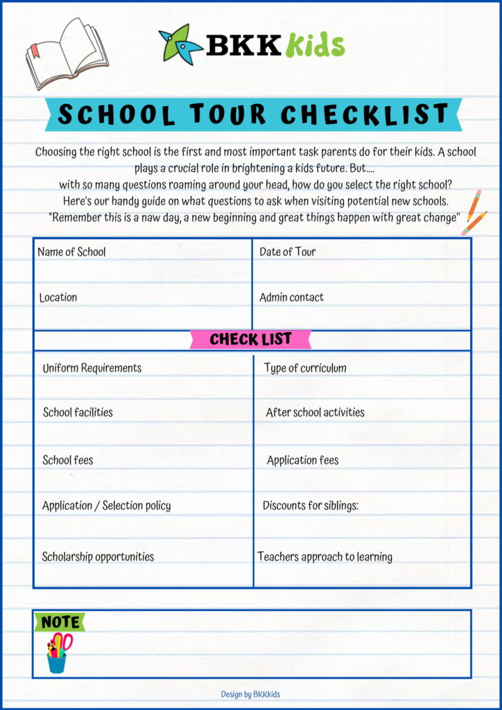 School Tour check list