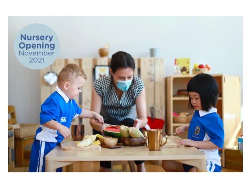 Teacher cooking with students at Nursery at Shrewsbury Riverside