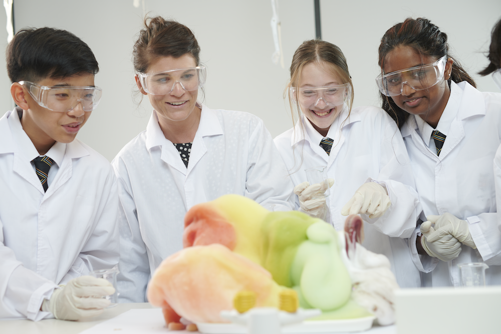 Senior school students working in a science lab