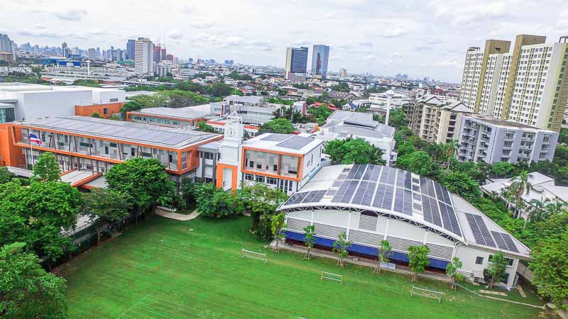 Bangkok Patana - aeriel view of school showing solar rooftop