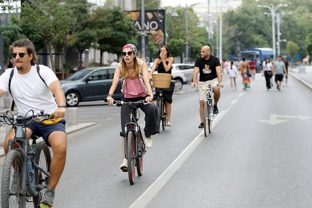 Group of teens biking in the city