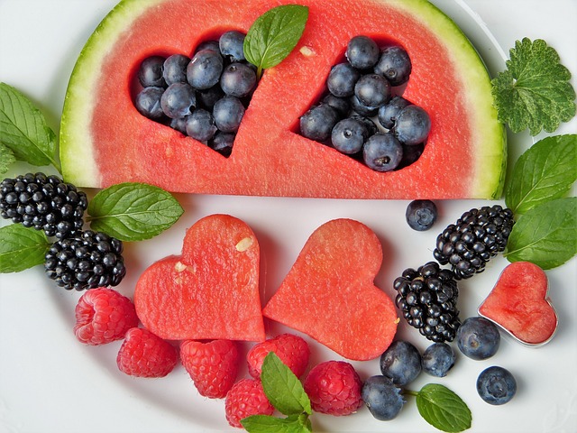 Mixed berries in a watermelon art