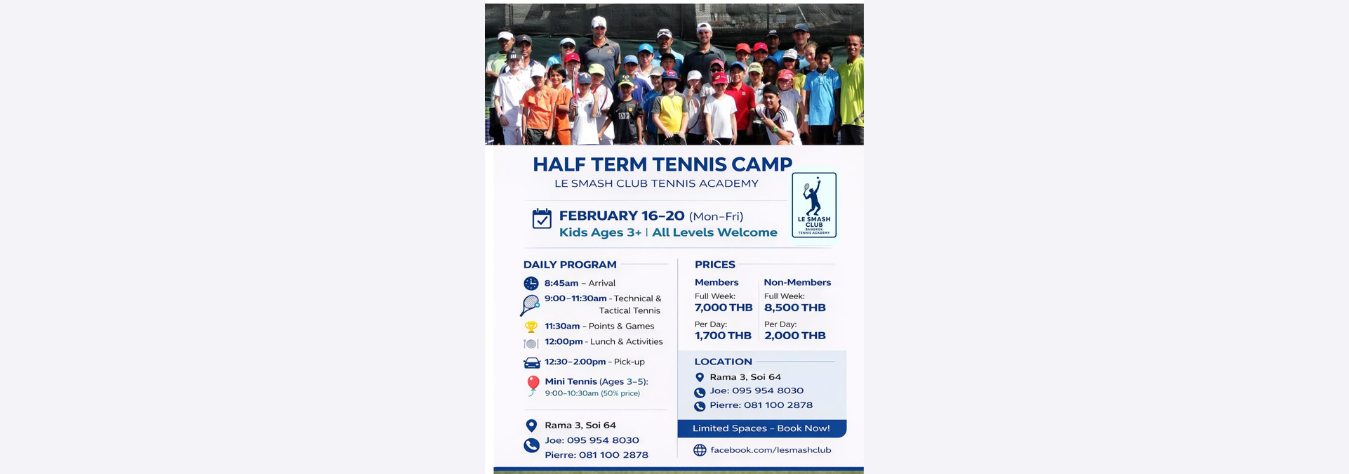 Le Smash Club February Half-Term Tennis Camp