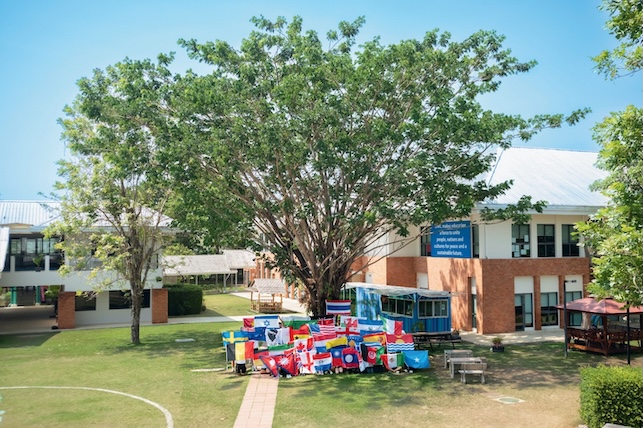 UWC - Campus - with flags